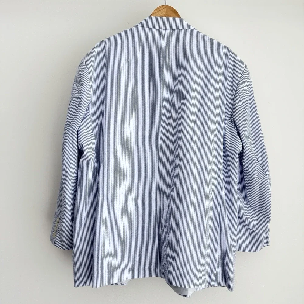 Saddlebred Seersucker Blazer Men 54R Blue White Striped Cotton Sport Coat Jacket